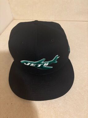 Black 'Jets' Embroidered Snapback Cap - Green & White Logo
